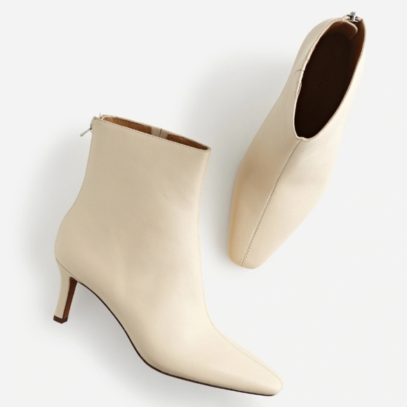 New! Madewell The Dimes Stiletto Heel Leather Ankle Boot in Ecru 7 - Picture 1 of 14